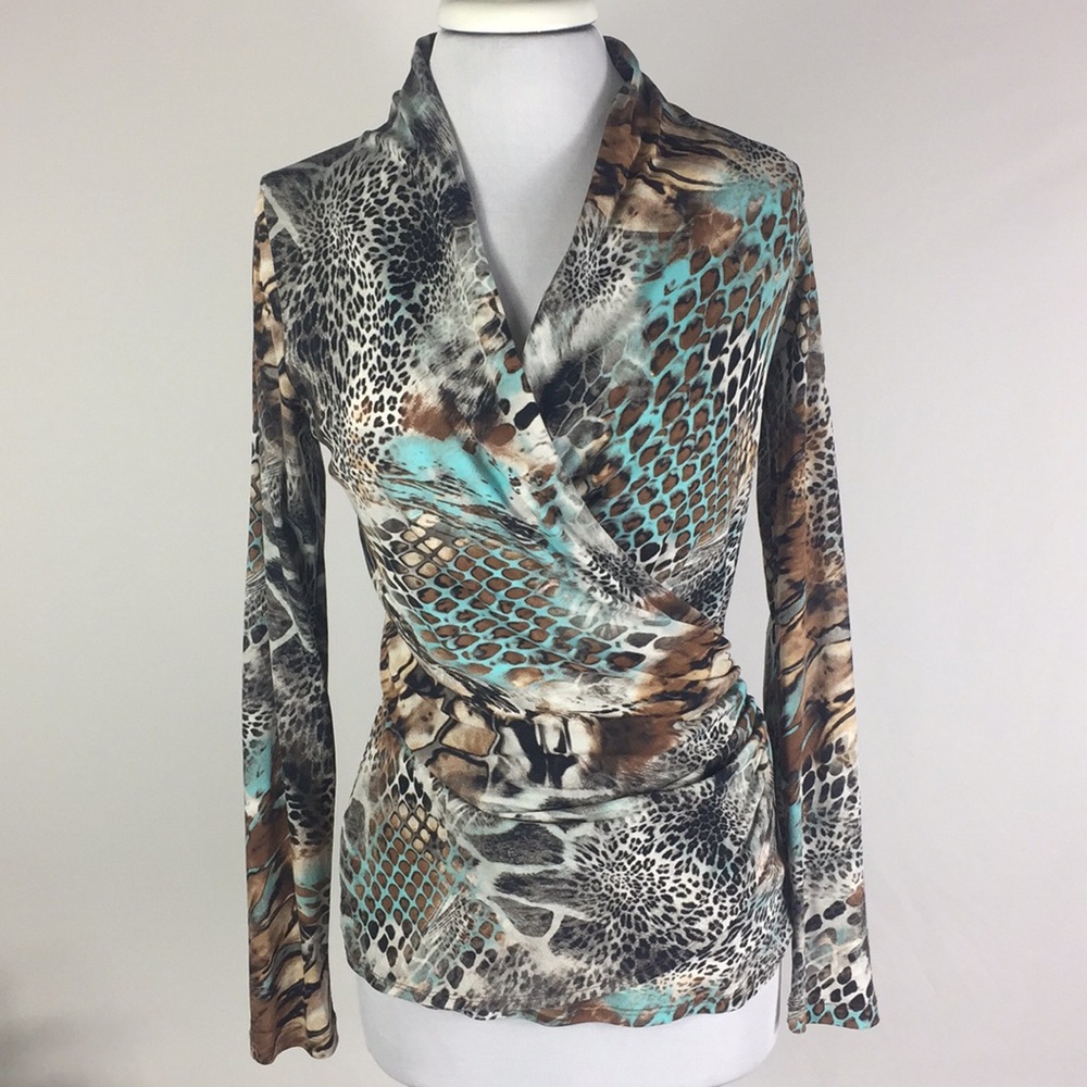 Karen Kane Long Sleeve Animal Print Shirt-Size M